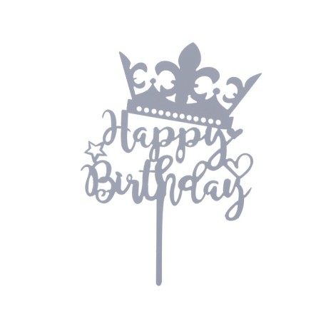 Topper "Happy Birthday", Crown, Silver Color