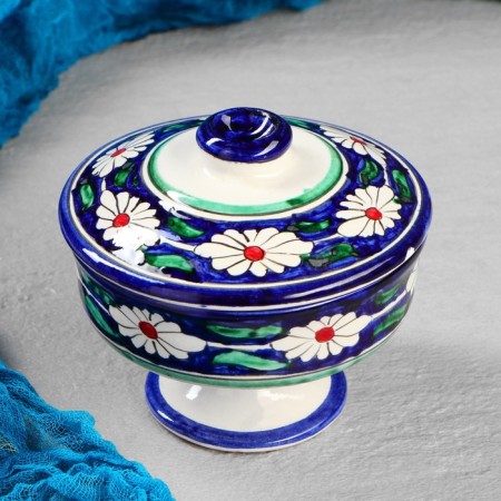 Sugar of Rishtan ceramics "Flowers", 250 ml, blue