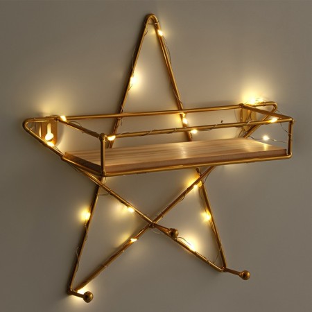 Wall hanger with a shelf "Zvezda", with backlight, 3 hooks, 28 x 28 cm, gold-1