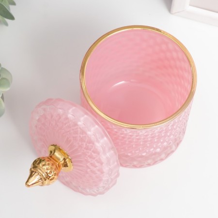 Casket Glass "Rombs and Dome" Pink with gold 14x8.2x8.2 cm-1