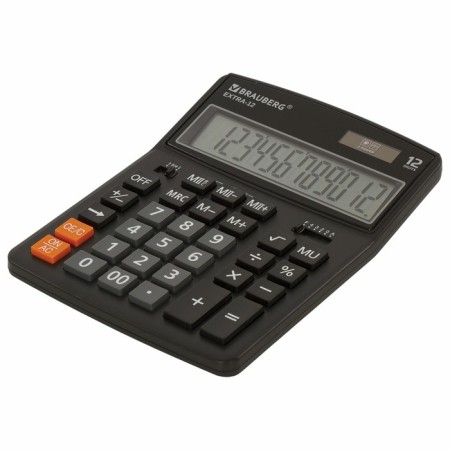 Brauberg Extra-12-BK desktop calculator, 12-bit, 206 x 155 mm, double power, black-12