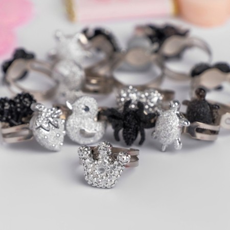 Children's ring "chosen" metallic, shape mix, silver-black color-2