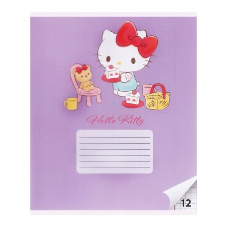Notebook 12 sheets in the Hello Kitty+Kuromi cage, cardboard cover, additional PVC cover, block 60 g/m2, mix-2