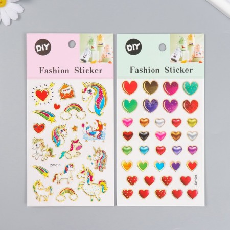 Plastic sticker "Unicorns and hearts" with gold 10.2x20.5 cm