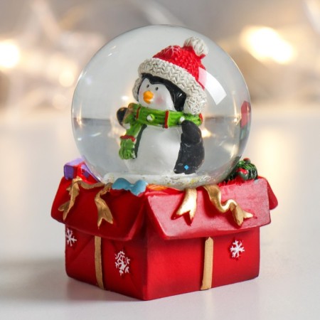 Souvenir Polystone Water Ball "Penguin on a gift" 4.5x4x6.5 cm-4