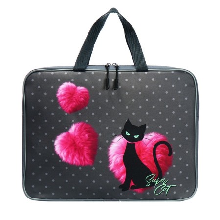 Folder with handles Textile A4, 370 x 280 x 60 mm, Stavia "Black Cat" Pink