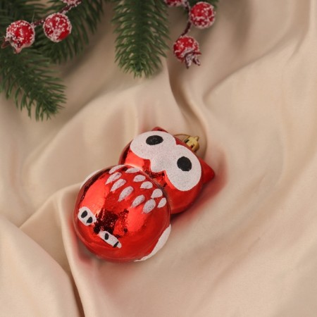 Jewelry decoration "Owl with big eyes" (set 2 pcs) 8.5x5 cm, red-1