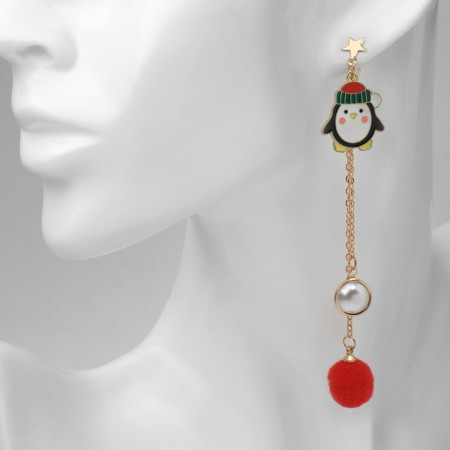New Year! Earrings "New Year" hanging, penguin, colored in gold-2