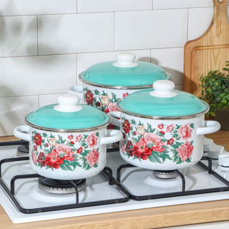 Set of pots "Armel", 3 subjects: 2 l, 3 l, 4 l, enameled covers, induction-3