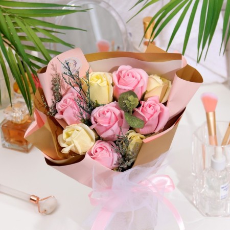 A premium bouquet of pink-yellow soap roses, 9 pcs-3
