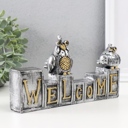 Polystone souvenir "Two birds on cubes. Welcome" 3x20.3x12 cm-1