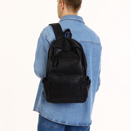 City backpack of artificial leather with lightning, 4 pockets, black color-1