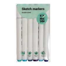 Meshu bilateral markers for sketching, 12 colors (sea colors)