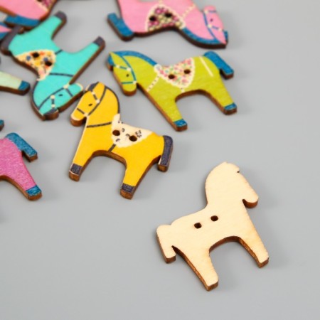 Button wood for creativity 2 punctures "Bright horse" set 16 pcs mix 3.1x2.7x0.2 cm-2