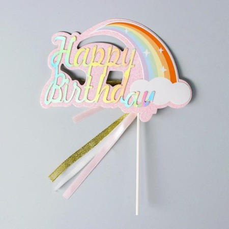 Topper "Happy Birthday", pink color