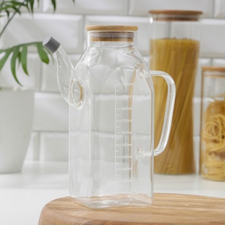 Glass of glass measuring with a bamboo cover "Eco", 1 liter