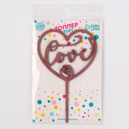 Topper wooden "heart" with sparkles, pink color-3