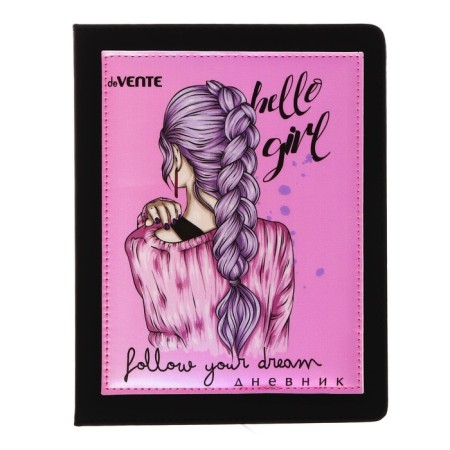 Universal diary for grade 1-11 Hello Girl, hard cover, artificial leather, with foam rubber, liesse, 80 g/m2