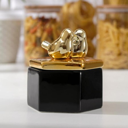 Ceramic bank for bulk products "Golden Wing", 10.5 × 11.5 cm, black color