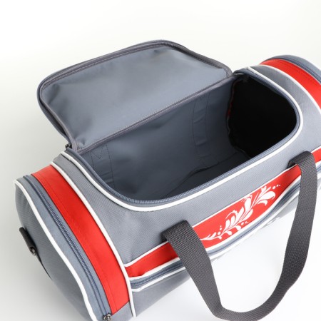 Sports bag, 3 parts on zippers, external pocket, gray/red color-2