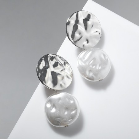 Earrings with pearls "Nephas", white color in silver
