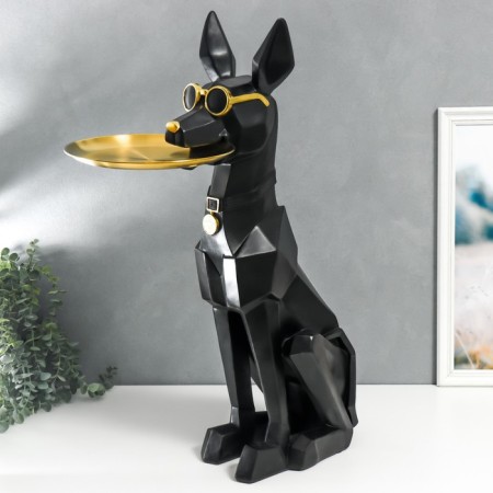 Souvenir Polystone stand 3D "Black dog with glasses" d = 26 cm 77x26x20 cm-1