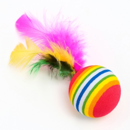 Ball with feathers for cats, 3.4 cm, packing 50 pcs, mix of flowers-2