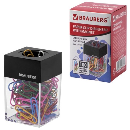 BRAUBERG interception dispenser, magnetic (colored paper clips: 100 pieces, 28 mm)-3