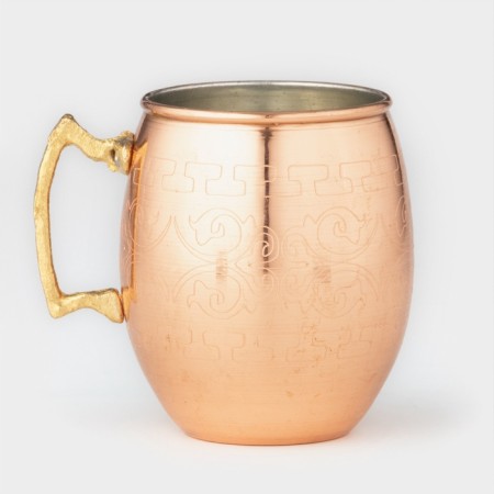 Copper mug, 400 ml, d = 7.5 cm, h = 9 cm, brass handle, with a pattern, 1 variety