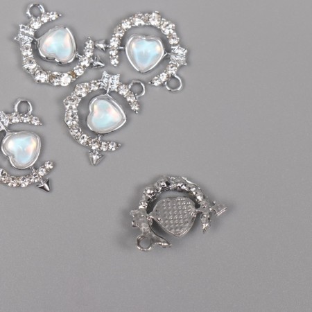 Decor for creativity metal, rhinestones "Heart in the month" silver 2x1.5x0.5 cm-1