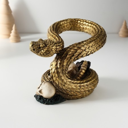 Polystone souvenir "Snake with skulls and black roses" 11.5x16x13 cm-2