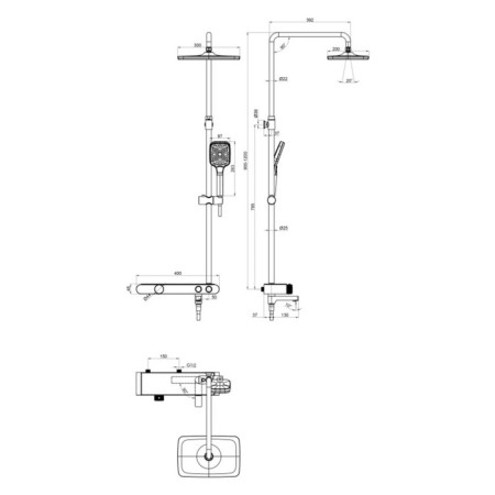 Cersanit Vivo shower system, thermostatic button, with pounds, 3 modes, chrome-2