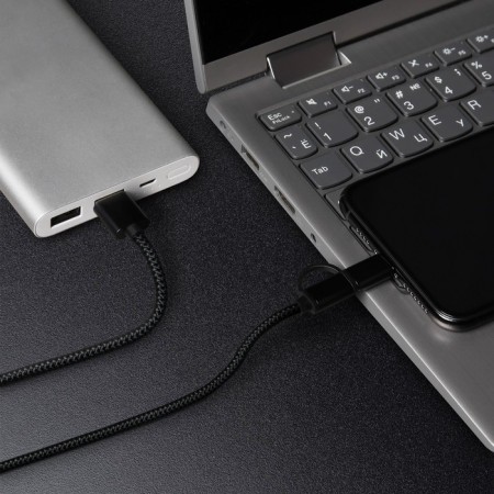 Windigo, 2 in 1, MicroUSB/Lightning - USB, 2 A, nylon braid, 1 m, black-1