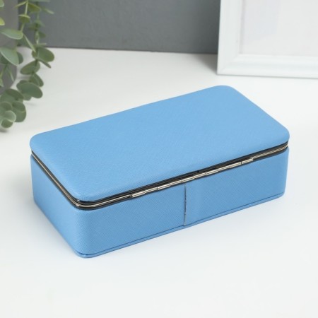 Casket to the leatherette for jewelry "Small ripples" blue-blue 10x18x6 cm-3