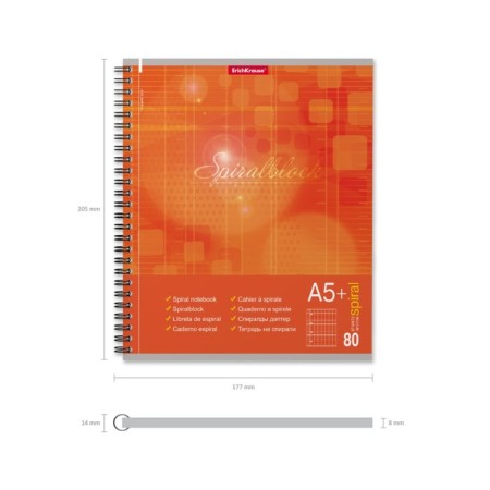 A notebook of 80 sheets cage on a spiral Erichkrause Spiralblock, cover coated cardboard, tough substrate, offset block, perforation, white 100%, mix-7