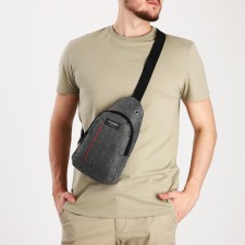 Male sling bag from textiles, gray color