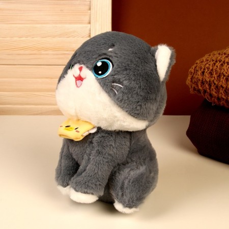 Soft toy "cat", size 21 cm, gray color-1
