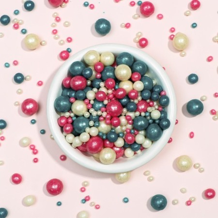 Confectionery sprinkling with a soft center: pink pearls, silver, dark turquoise, 50 g-1