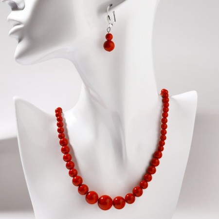 Set 3 objects: earrings, beads, bracelet "coral" ball-2