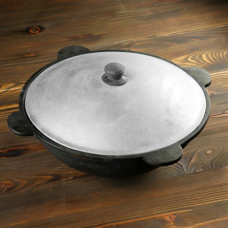 Kazan is cast -iron, 8 l, round bottom, aluminum cover-5