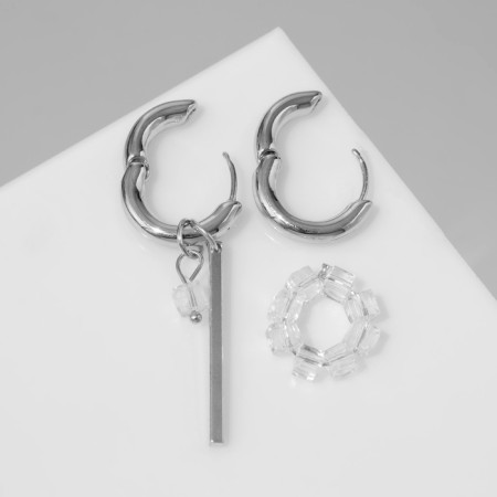 Earrings with the removable element "Transformer" circle, white color in silver-2
