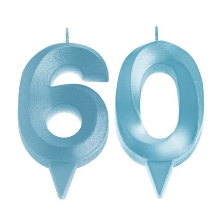 Candle in the cake jubilee "line" (set 2 in 1), number 60, blue metallic, 6.5 cm-2