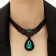 Set 2 objects: earrings, necklace “vernissage” drop, emerald color in ferrous metal, 30 cm