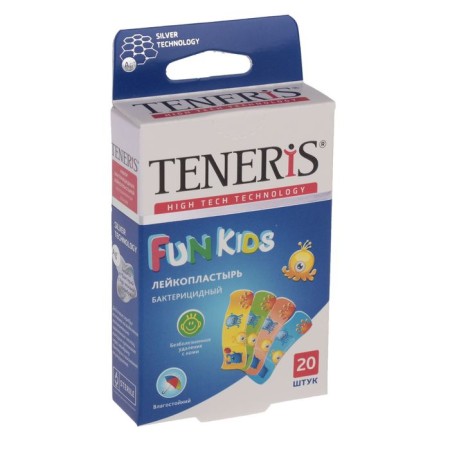 Bactericidal adhesive teneris "Fun Kids" with ions of silver on a polymer basis. 20 pcs