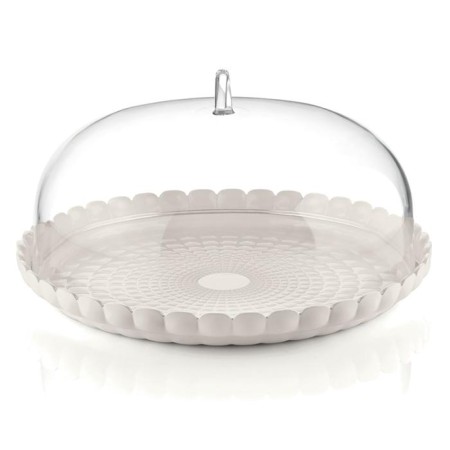 Serving dish Guzzini Tiffany, with a lid, d = 30 cm, the color is milky white