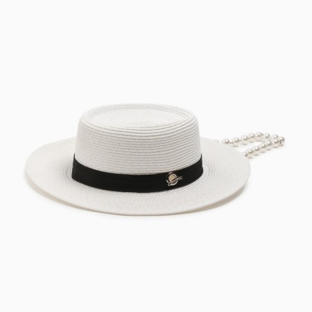 Women's hat with beads minku Milk color, rr 56-58