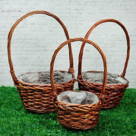 A set of baskets "Blackmarks", dark brown, 3 pcs, 28 × 14/45, 24 × 13/41, 19 × 11/37 cm, willow