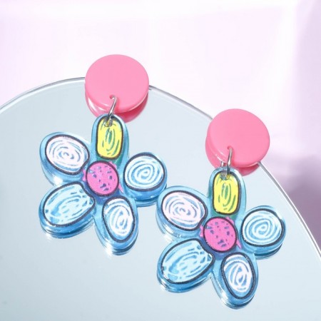 Earrings plastic "drawing" Flower, colored-1