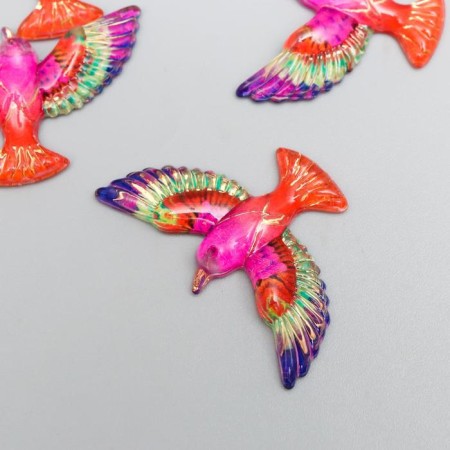 Decor for creativity plastic "Bird pink-orange with gold" 2.3x3.5x0.4 cm