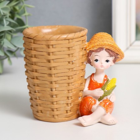 Polystone souvenir with a stand "Boy/Girl with corn" MIX 11x7x9.2 cm-1